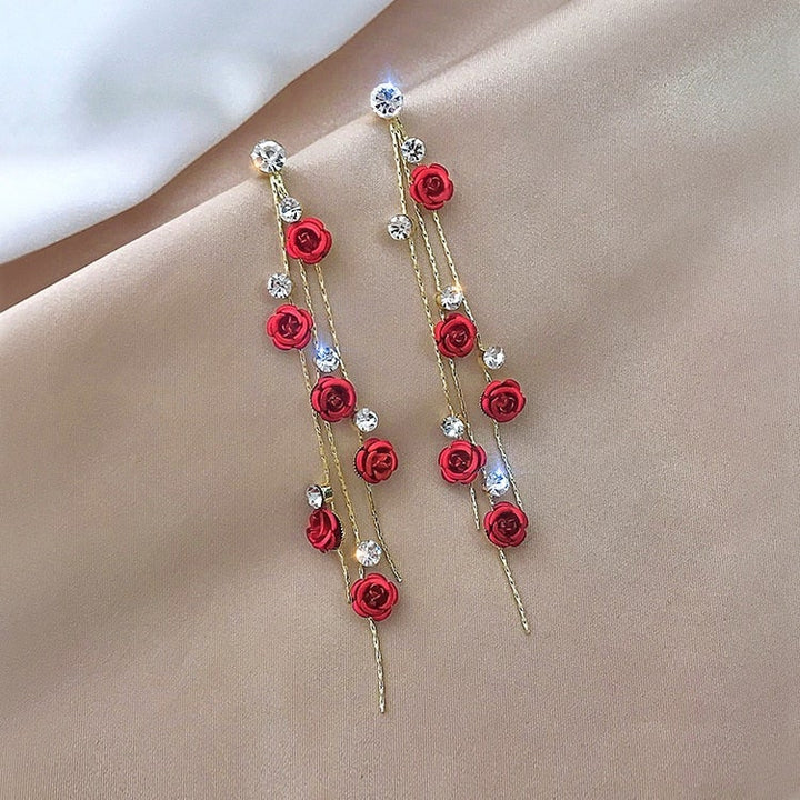 Waterfall Rose Earrings - Rosella-Red-Nora Luxe