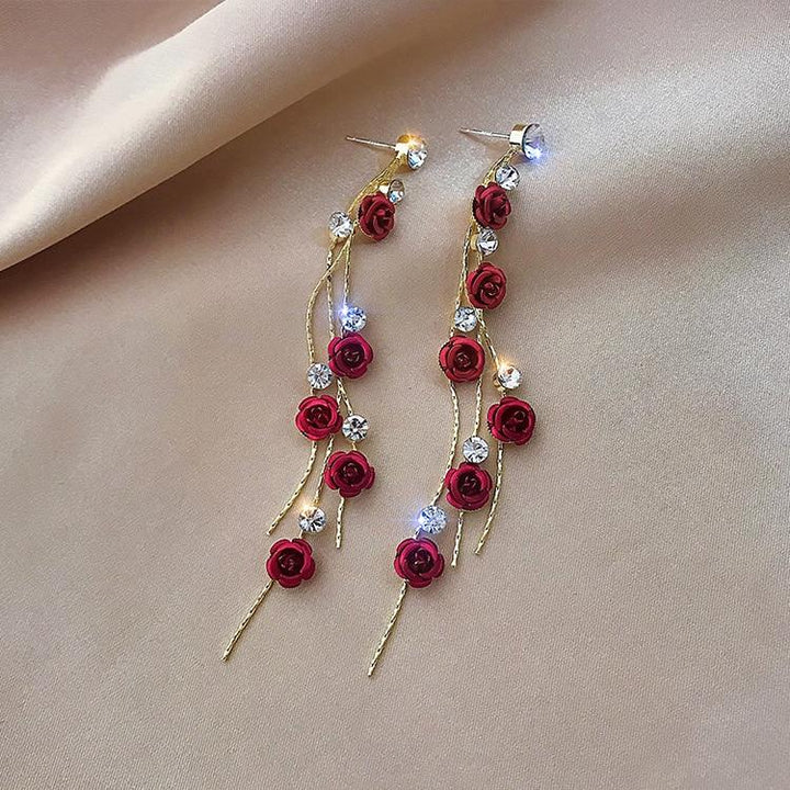 Waterfall Rose Earrings - Rosella-Red-Nora Luxe