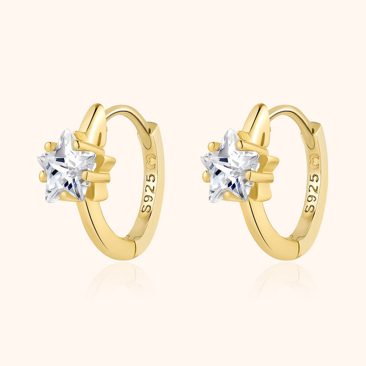 Wide Creole Earrings with Star Zirconia - Lunara-Gold-Nora Luxe