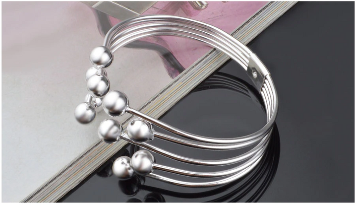 Wide Open Bracelet with Silver Beads-Nora Luxe