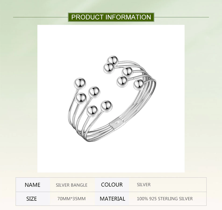 Wide Open Bracelet with Silver Beads-Nora Luxe