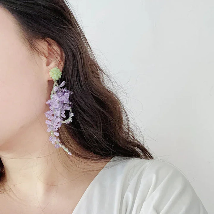 Wisteria Cluster Earrings with Forest Theme - Aurelia-Nora Luxe