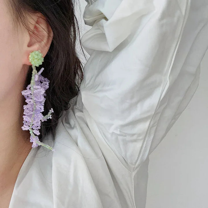 Wisteria Cluster Earrings with Forest Theme - Aurelia-Nora Luxe