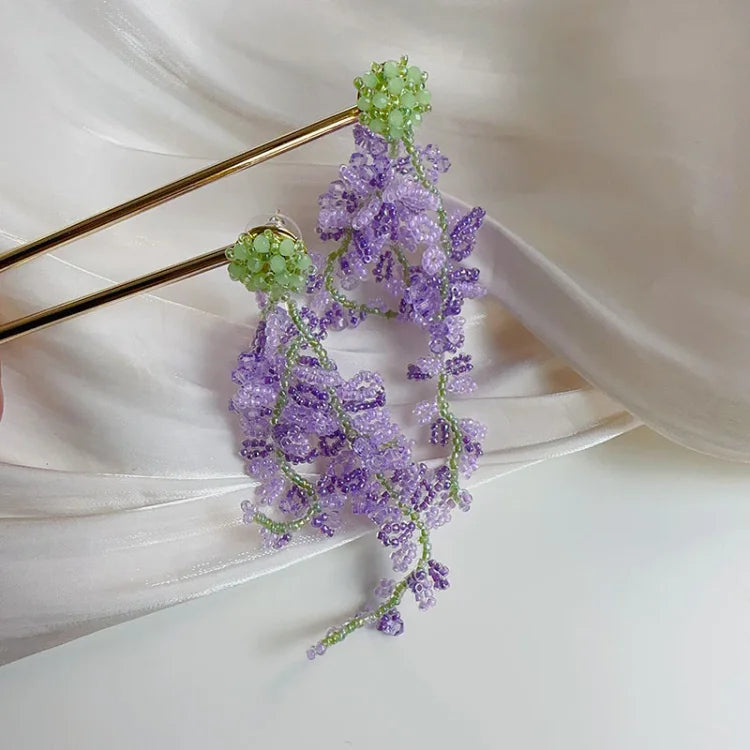Wisteria Cluster Earrings with Forest Theme - Aurelia-Nora Luxe