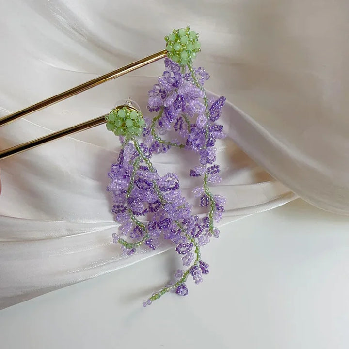 Wisteria Cluster Earrings with Forest Theme - Aurelia-Nora Luxe