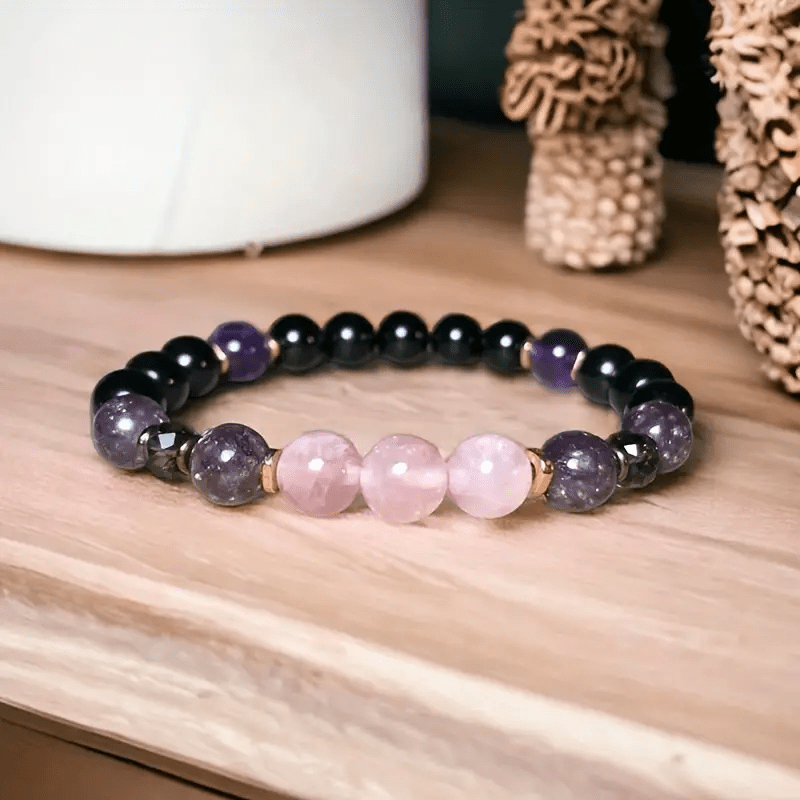 0.31 in Rose Quartz Obsidian Amethyst Beaded Bracelet - Aurora-Nora Luxe