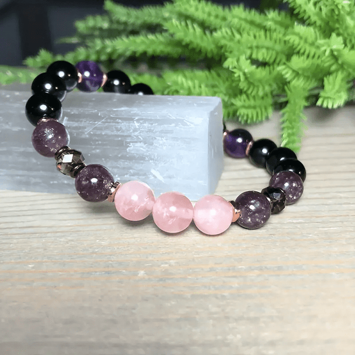 0.31 in Rose Quartz Obsidian Amethyst Beaded Bracelet - Aurora-Nora Luxe