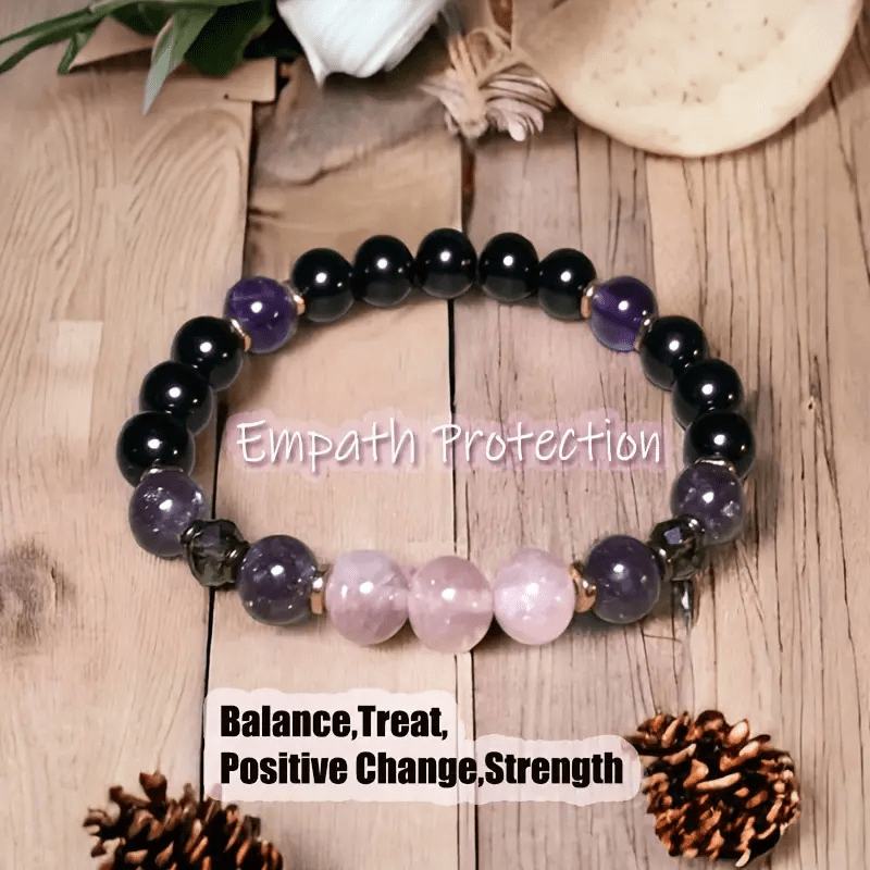 0.31 in Rose Quartz Obsidian Amethyst Beaded Bracelet - Aurora-Nora Luxe