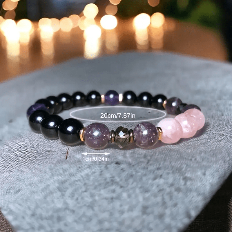 0.31 in Rose Quartz Obsidian Amethyst Beaded Bracelet - Aurora-Nora Luxe