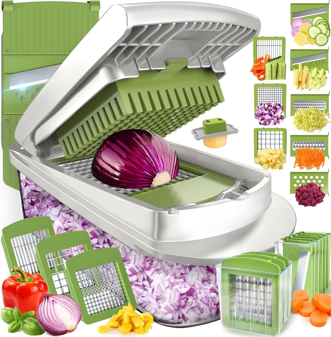 10-in-1 Vegetable Slicer with 8 Blades – Faster Cutting, Chopping, and Grating!-Green-Nora Luxe