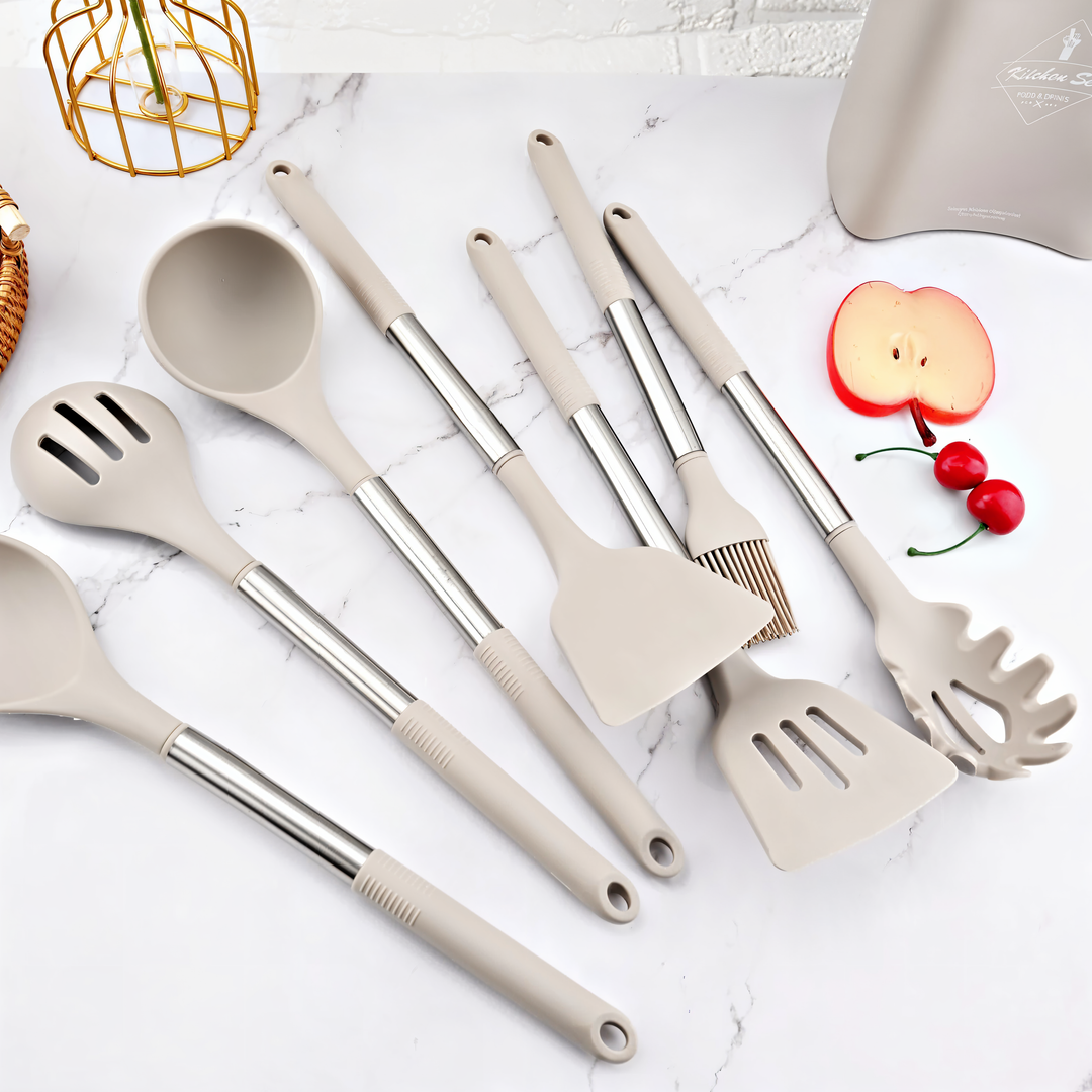 12-Piece Silicone Kitchen Utensil Set - Culinara Pro-Beige-Nora Luxe
