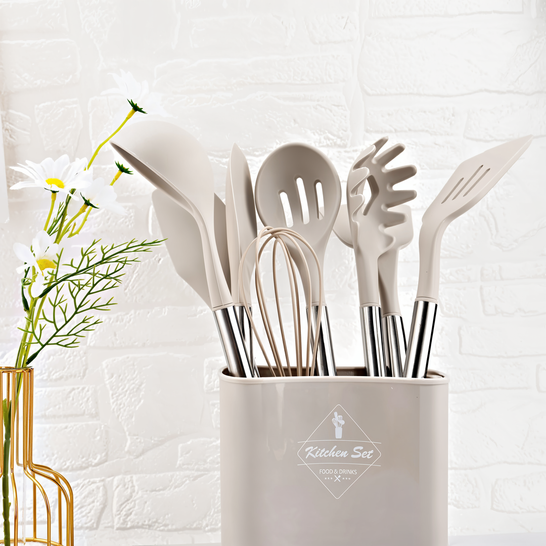 12-Piece Silicone Kitchen Utensil Set - Culinara Pro-Beige-Nora Luxe