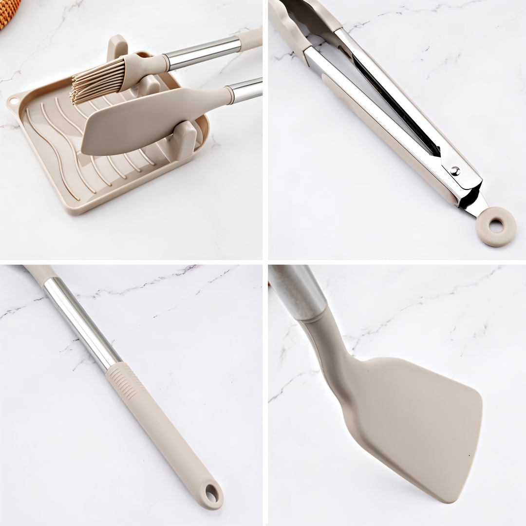 12-Piece Silicone Kitchen Utensil Set - Culinara Pro-Beige-Nora Luxe
