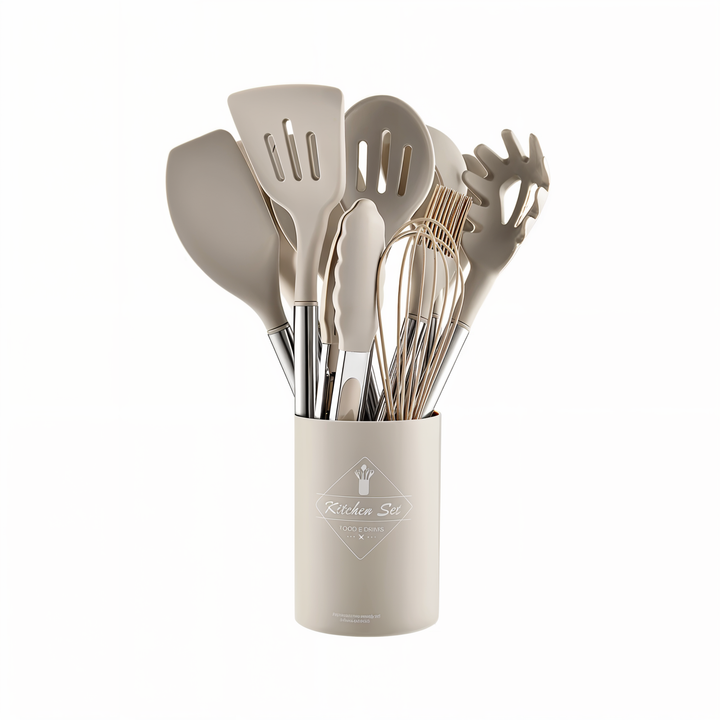12-Piece Silicone Kitchen Utensil Set - Culinara Pro-Beige-Nora Luxe