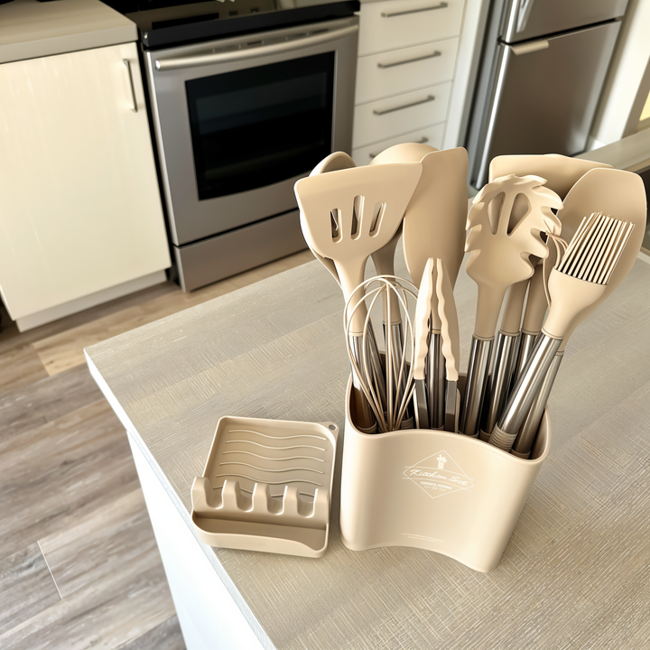 12-Piece Silicone Kitchen Utensil Set - Culinara Pro-Beige-Nora Luxe