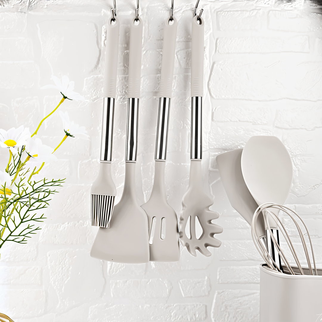12-Piece Silicone Kitchen Utensil Set - Culinara Pro-Beige-Nora Luxe