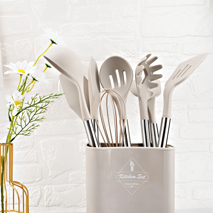 12-Piece Silicone Kitchen Utensil Set - Culinara Pro-Beige-Nora Luxe