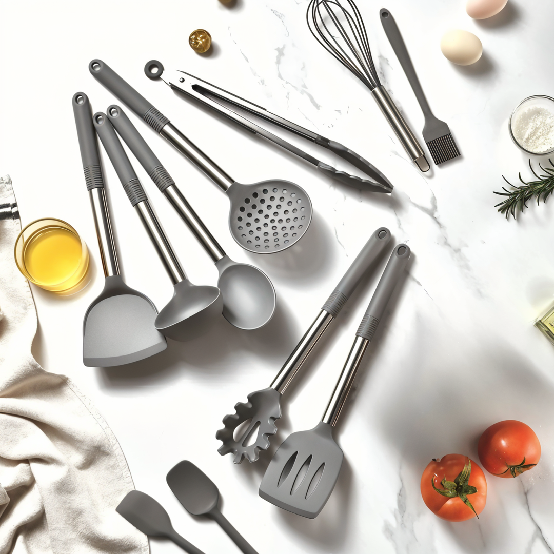 12-Piece Silicone Kitchen Utensil Set - Culinara Pro-Beige-Nora Luxe