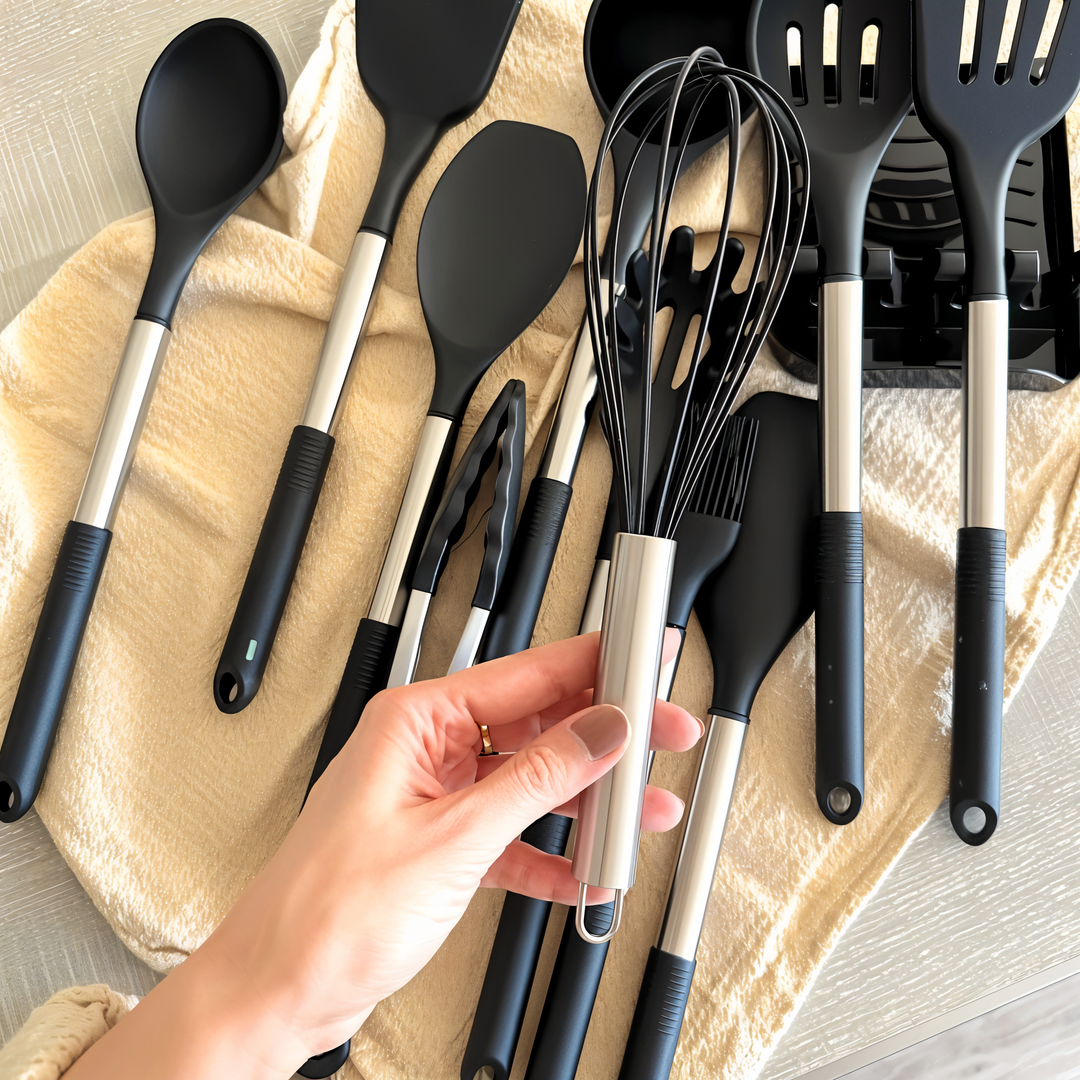 12-Piece Silicone Kitchen Utensil Set - Culinara Pro-Beige-Nora Luxe