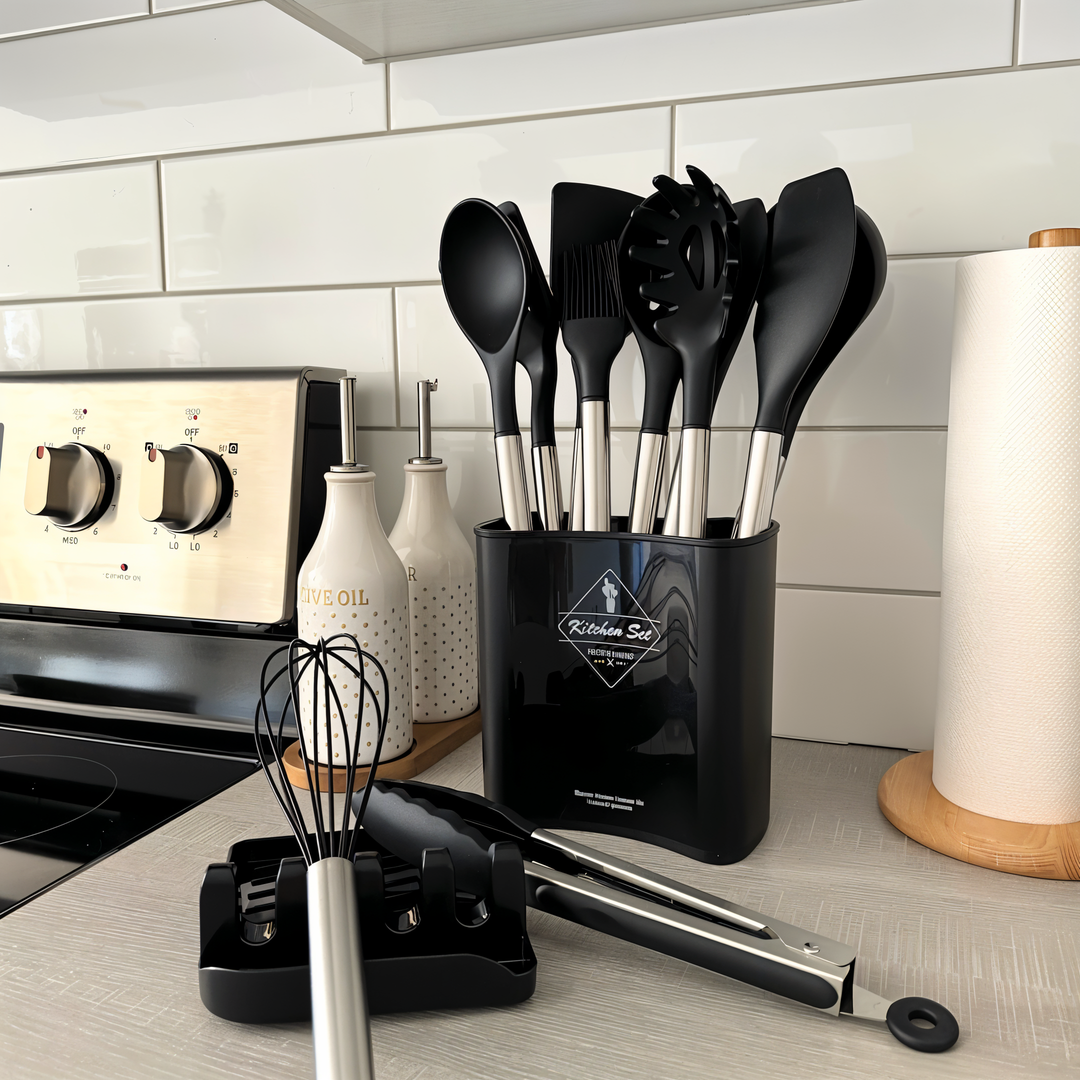 12-Piece Silicone Kitchen Utensil Set - Culinara Pro-Black-Nora Luxe