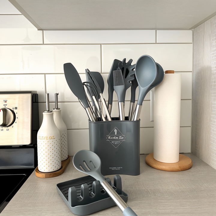 12-Piece Silicone Kitchen Utensil Set - Culinara Pro-Grey-Nora Luxe