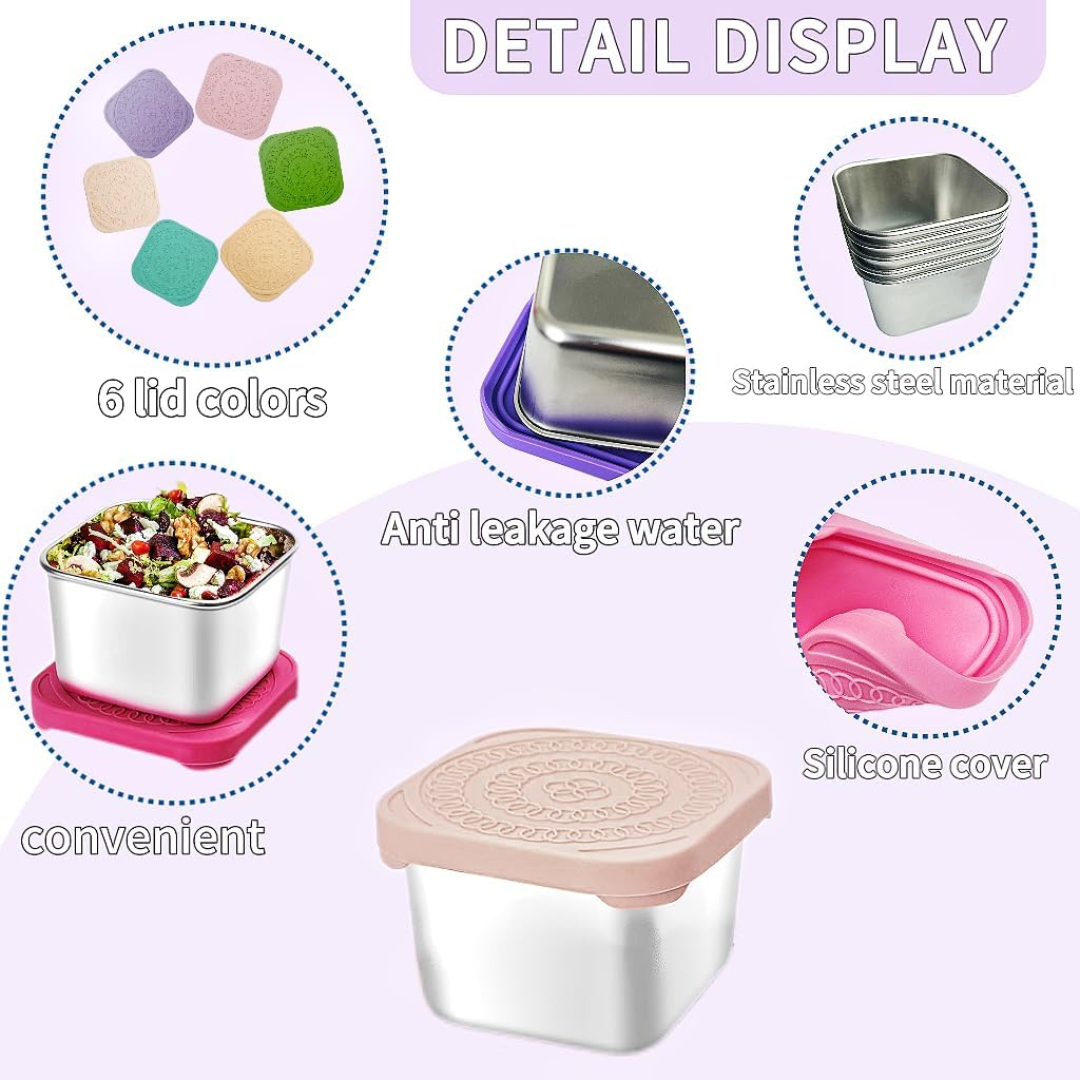 175ml Stainless Steel Snack Boxes for Kids - 6-Pack-Lightly colored-Nora Luxe