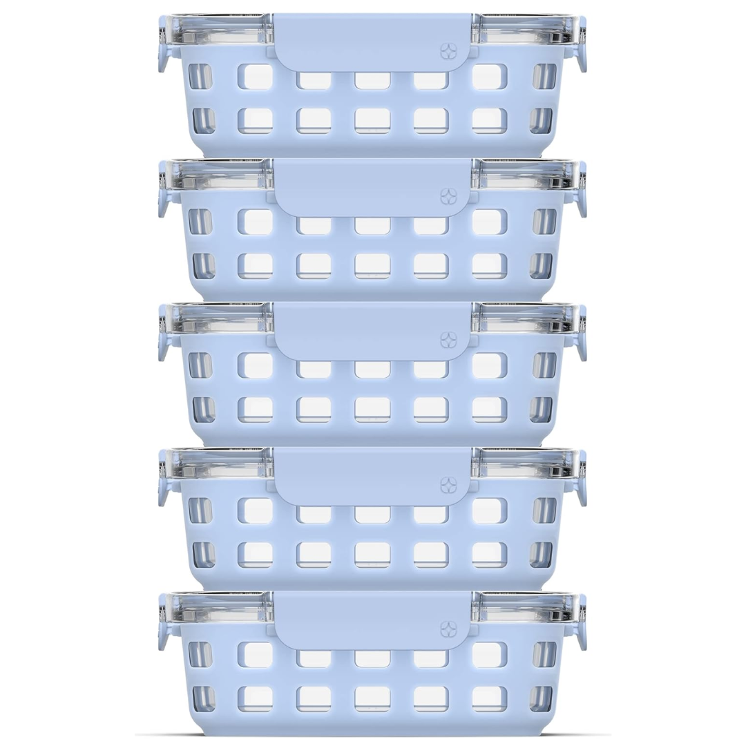 180 ml Glass Meal Prep Set – 5-Pack with Airtight Lid-Halogen blue-Nora Luxe