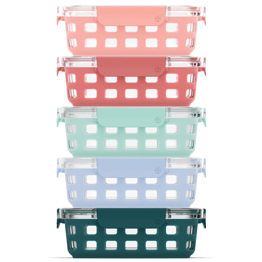 180 ml Glass Meal Prep Set – 5-Pack with Airtight Lid-Melon-Nora Luxe