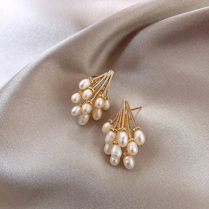 18K Gold-Plated Silver Pearl Tassel Earrings - Noelle-Nora Luxe