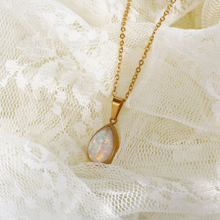 18K Natural Opal Drop Pendant Necklace - Eloise-Nora Luxe