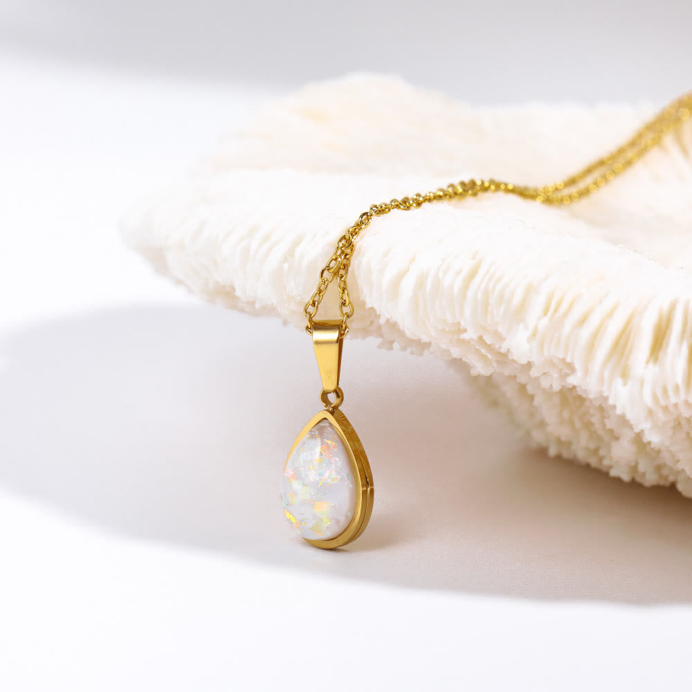18K Natural Opal Drop Pendant Necklace - Eloise-Nora Luxe