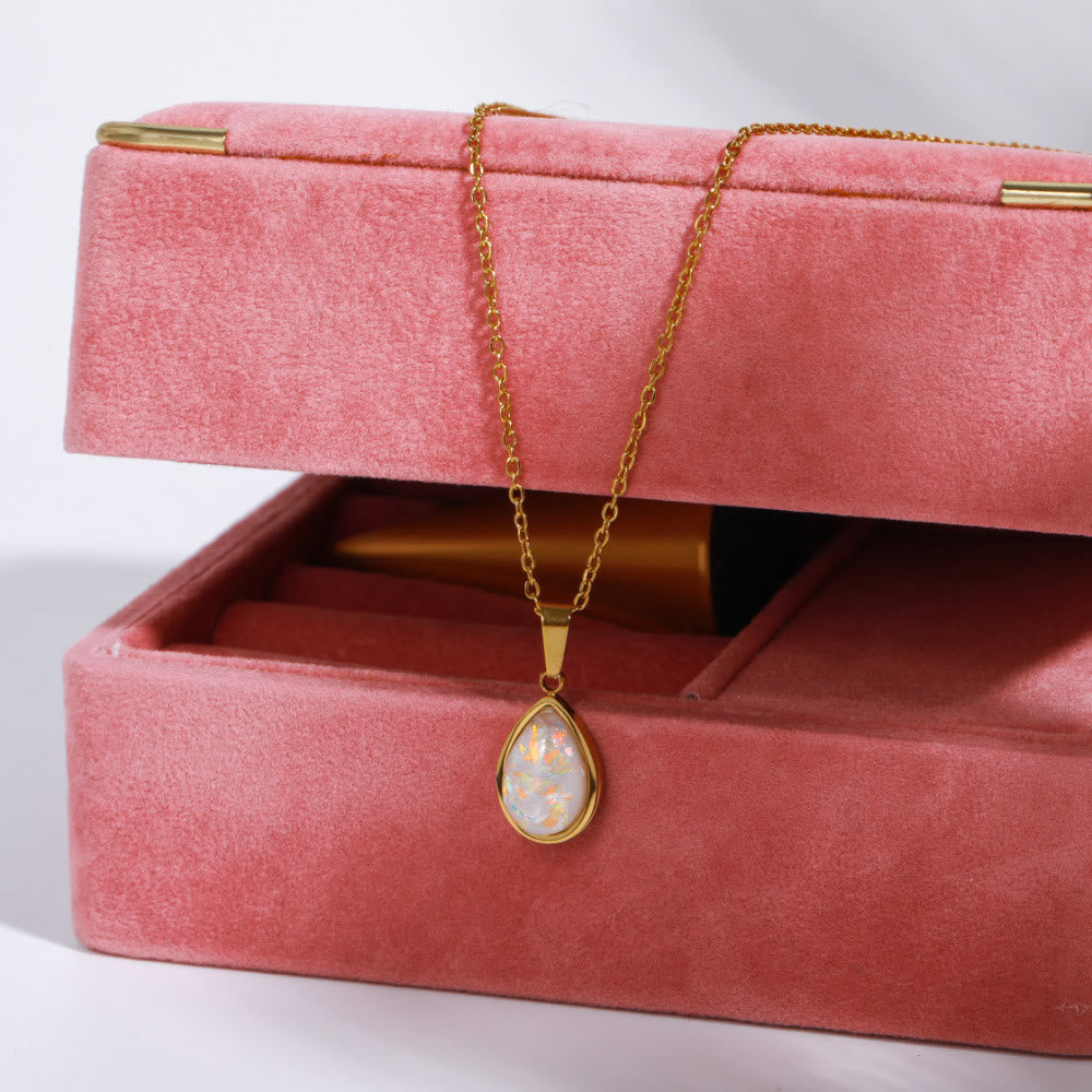 18K Natural Opal Drop Pendant Necklace - Eloise-Nora Luxe