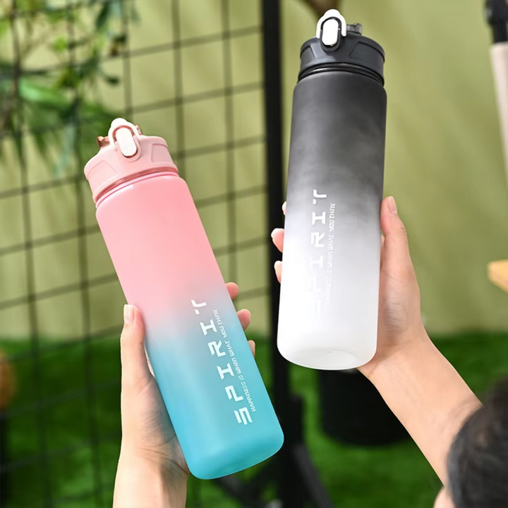 1L Large Capacity Leakproof Sports Water Bottle-Black White-Nora Luxe