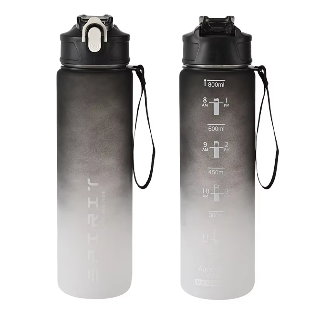 1L Large Capacity Leakproof Sports Water Bottle-Black White-Nora Luxe