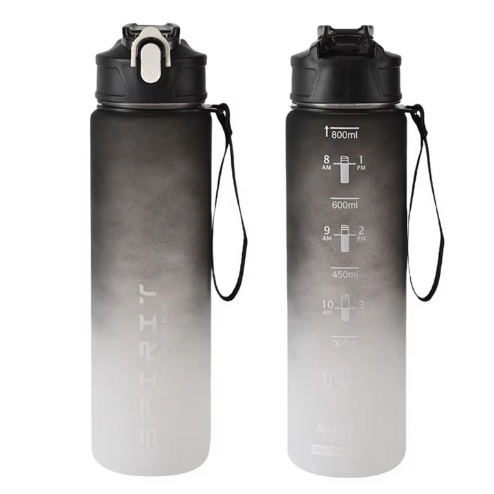 1L Large Capacity Leakproof Sports Water Bottle-Black White-Nora Luxe