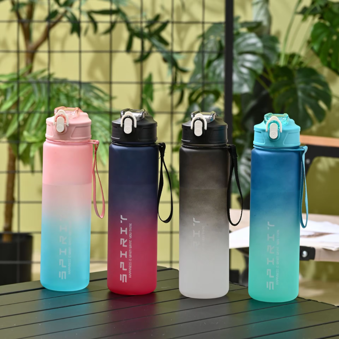 1L Large Capacity Leakproof Sports Water Bottle-Black White-Nora Luxe