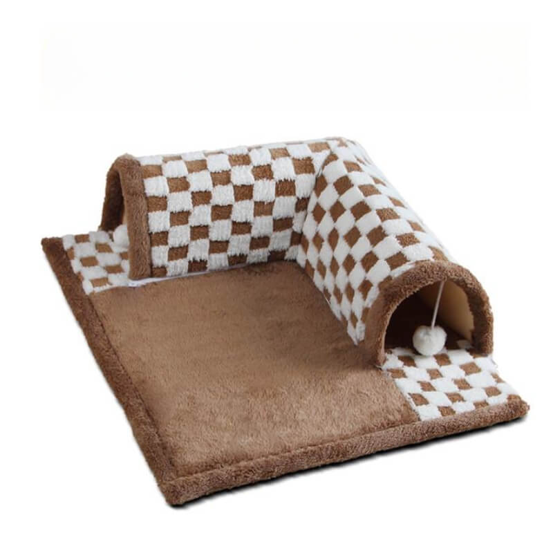 2-in-1 Cat Tunnel Bed - FurryFun-Brown-S-Nora Luxe