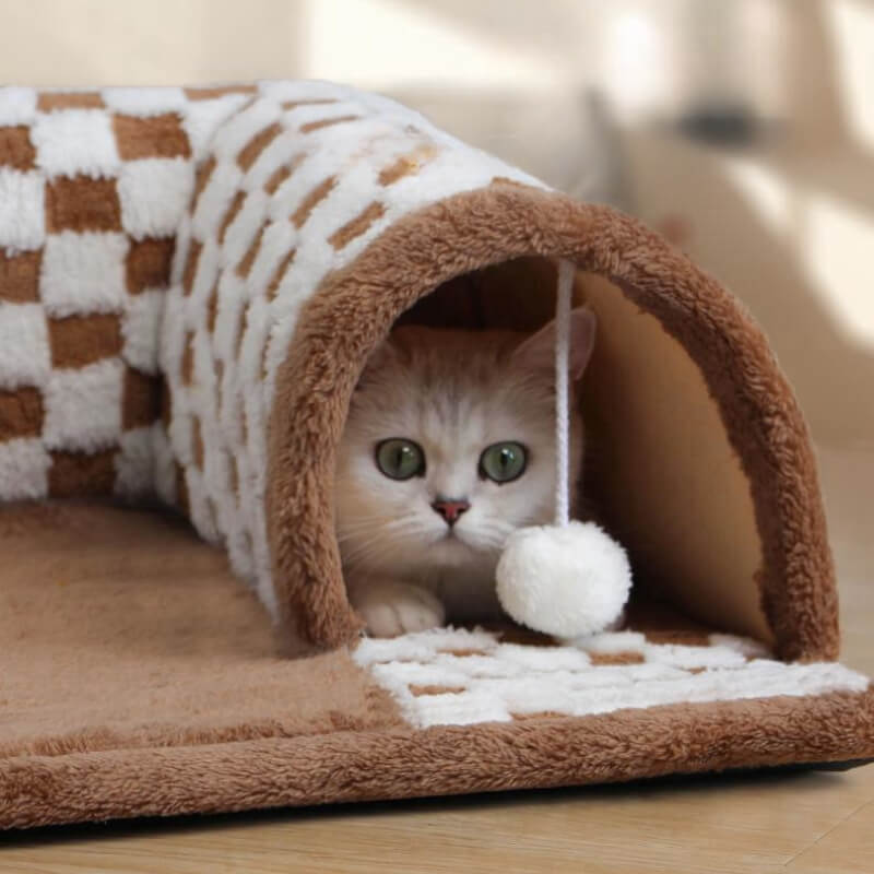 2-in-1 Cat Tunnel Bed - FurryFun-Yellow-S-Nora Luxe