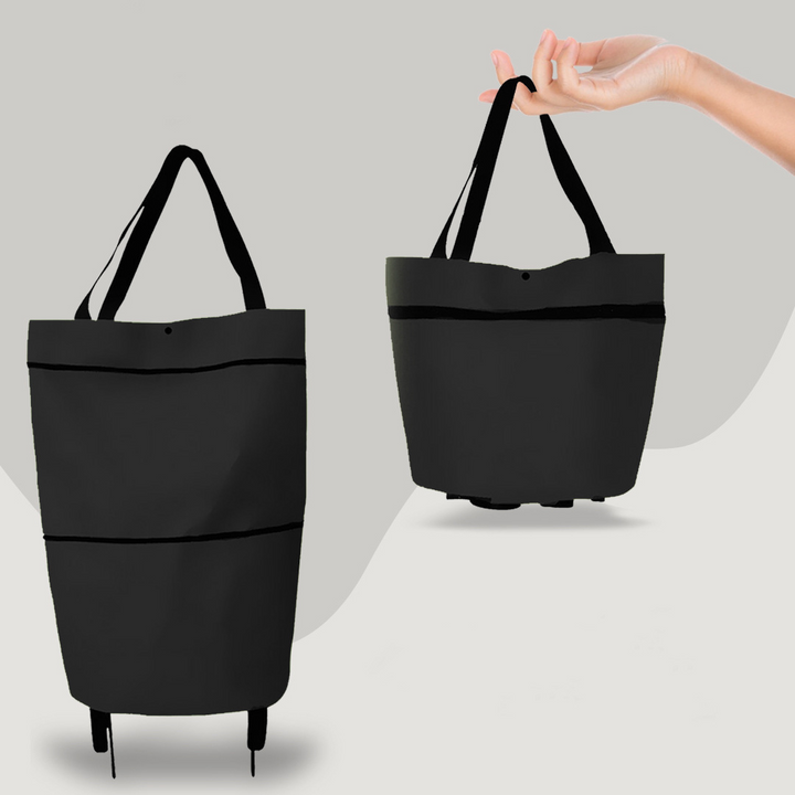 2-in-1 Convertible Shopping Bag with Wheels - CarryFlex-Black-Nora Luxe