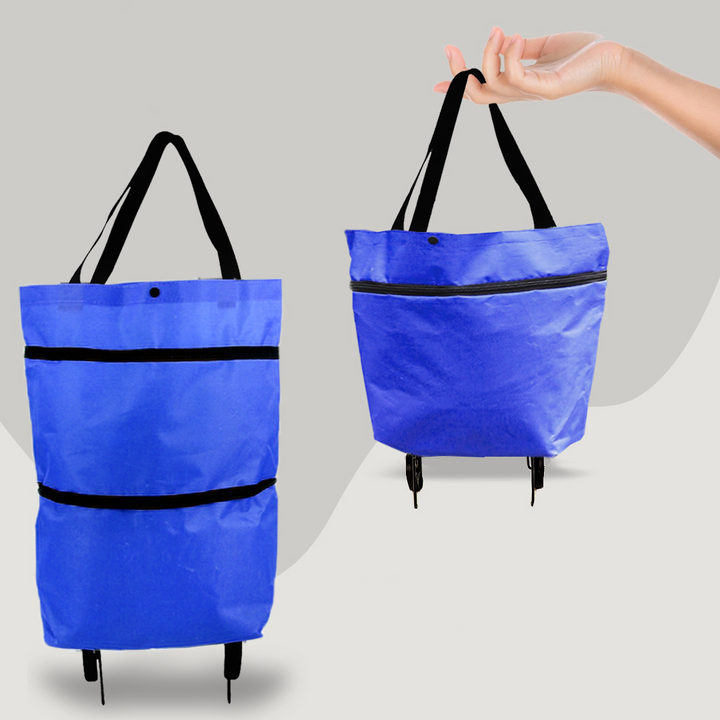 2-in-1 Convertible Shopping Bag with Wheels - CarryFlex-Blue-Nora Luxe