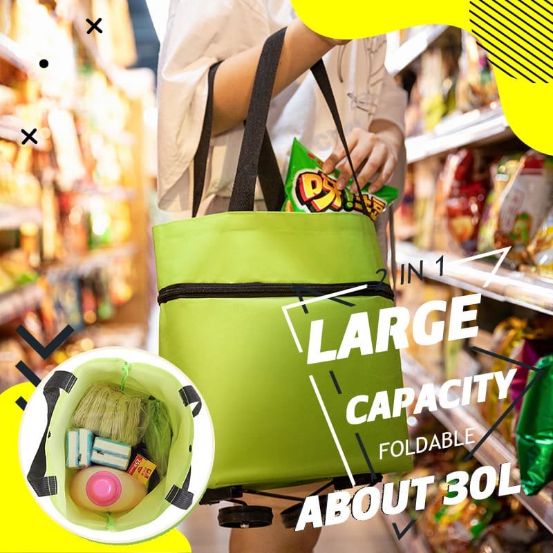 2-in-1 Convertible Shopping Bag with Wheels - CarryFlex-Green-Nora Luxe