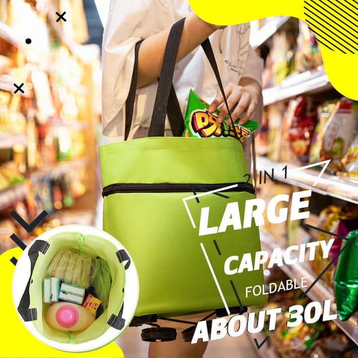 2-in-1 Convertible Shopping Bag with Wheels - CarryFlex-Green-Nora Luxe