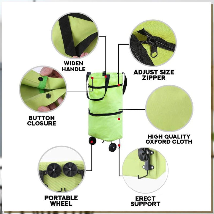 2-in-1 Convertible Shopping Bag with Wheels - CarryFlex-Green-Nora Luxe