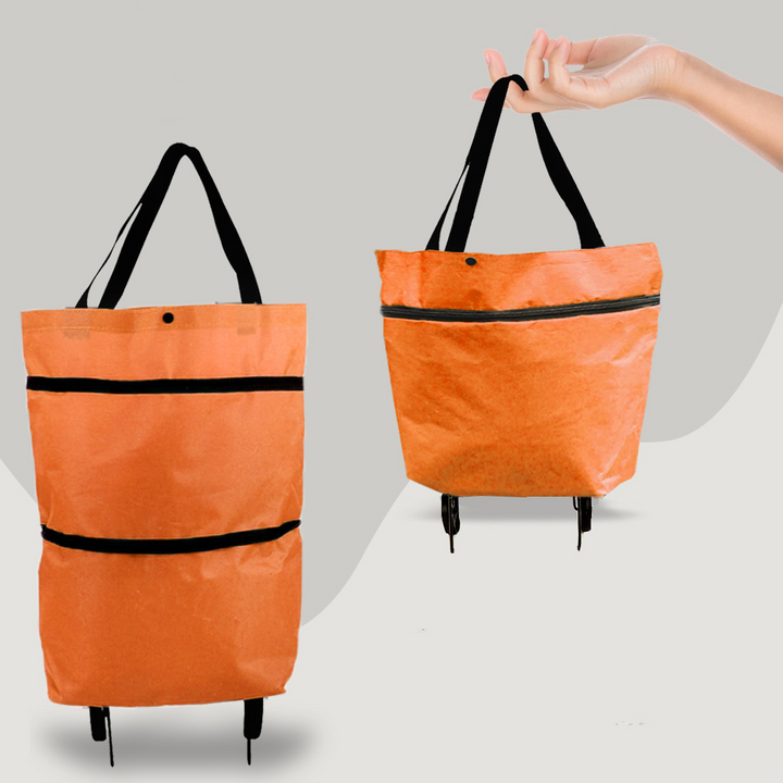 2-in-1 Convertible Shopping Bag with Wheels - CarryFlex-Orange-Nora Luxe