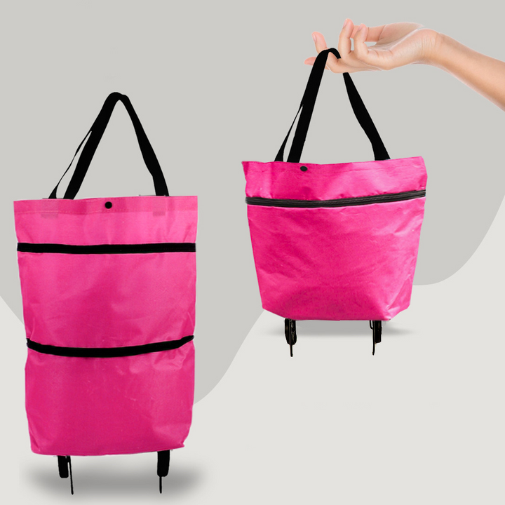 2-in-1 Convertible Shopping Bag with Wheels - CarryFlex-Pink-Nora Luxe