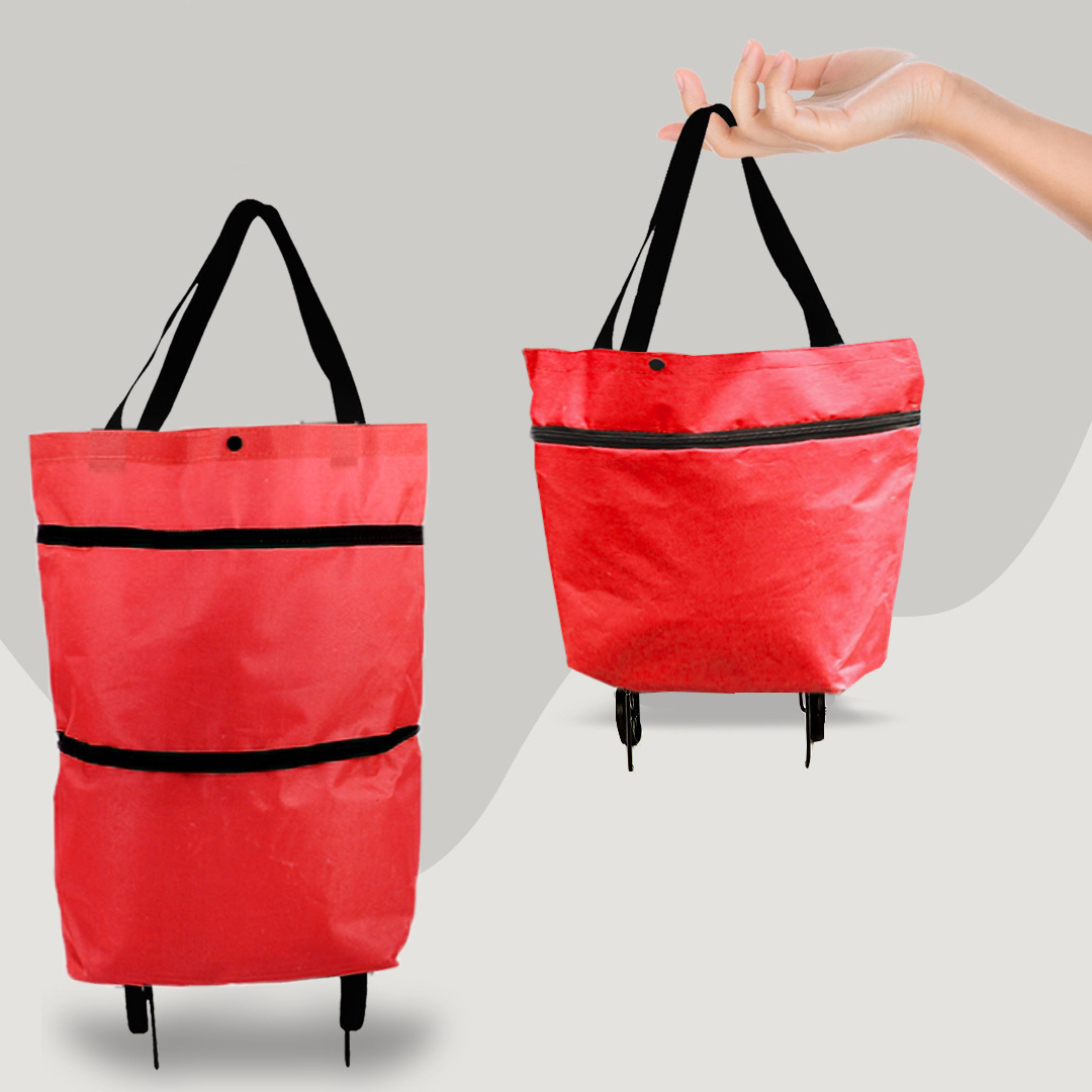 2-in-1 Convertible Shopping Bag with Wheels - CarryFlex-Red-Nora Luxe