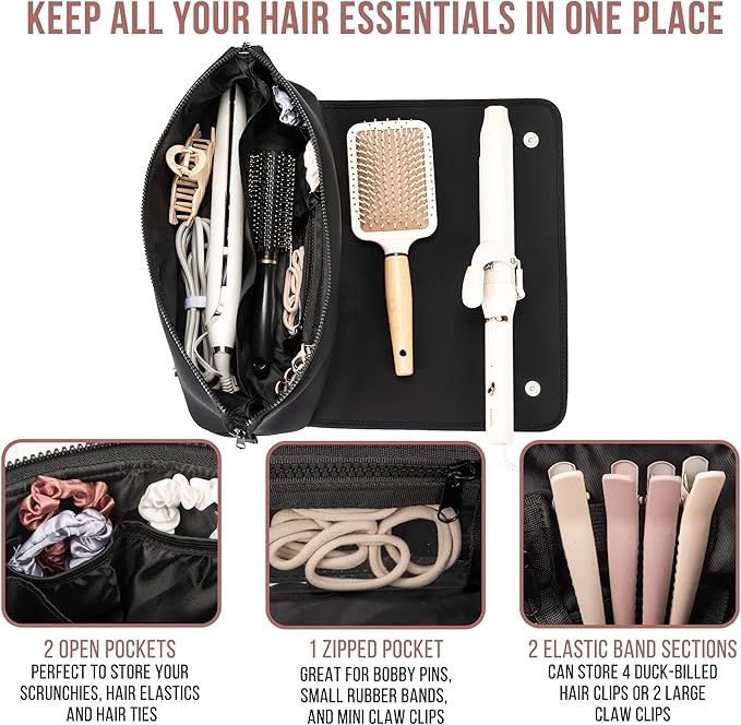 2-in-1 Hair Tools Travel Bag & Heat Resistant Mat-Black-Nora Luxe
