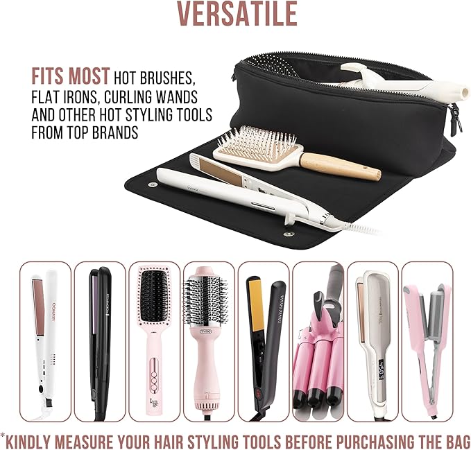 2-in-1 Hair Tools Travel Bag & Heat Resistant Mat-Black-Nora Luxe