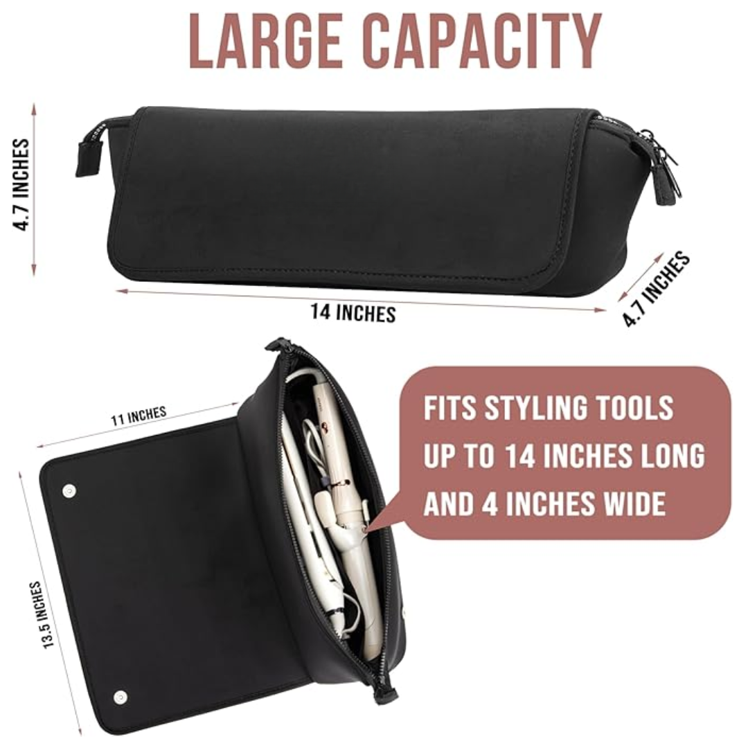2-in-1 Hair Tools Travel Bag & Heat Resistant Mat-Black-Nora Luxe