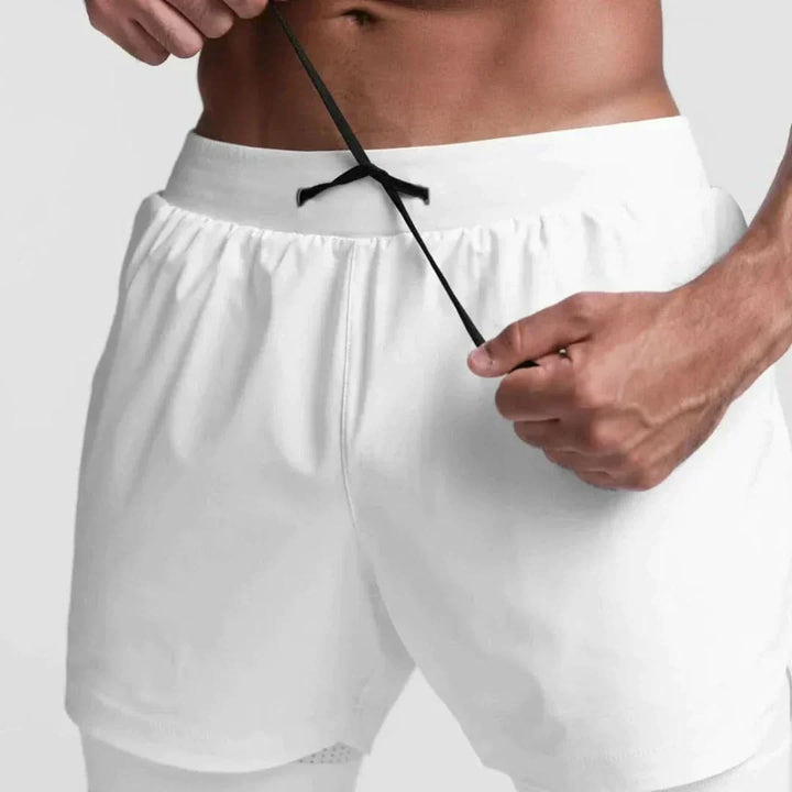 2-in-1 Men's Sports Shorts Breathable with Inner Shorts Training - Noah-White/White-S-Nora Luxe